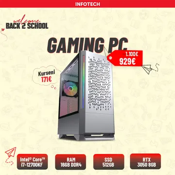 Gaming PC - Kasë Kompjuteri PC COUGAR Gehause Midi-Tower MX430 Air ARGB , Intel® Core™ i7-12700KF, 16GB RAM DDR4, 512GB nVME SSD, RTX 3050 8GB INNO3D