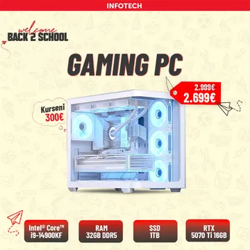 Gaming PC - Kasë Kompjuteri PC AeroCool Geh Midi P500C-G-WT-V1, Intel® Core™ i9-14900KF , 32GB RAM DDR5, 1TB nVME SSD, RTX 5070 Ti 16GB