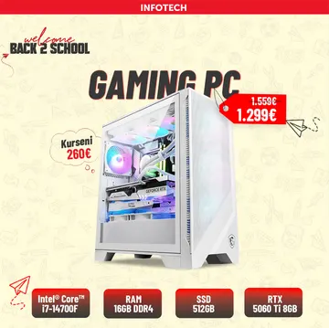 Gaming PC - Kasë Kompjuteri PC MSI GEH Midi MAG Forge 320R Airflow, Intel® Core™ i7-14700F , 16GB RAM DDR4, 512GB nVME SSD, RTX 5060 Ti 8GB MSI Ventus 2X