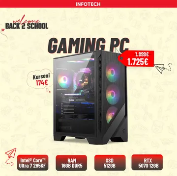 Gaming PC - Kasë Kompjuteri PC COUGAR Gehause Midi-Tower MX430, Intel® Core™ Ultra 7 265KF , 16GB RAM DDR5, 512GB nVME SSD, RTX 5070 12GB Inno3D X3