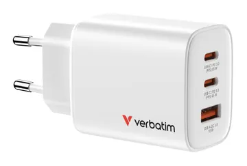 Karikues Verbatim Essentials GaN / 32353 / 65W / 2x USB-C + USB-A / PD 3.0 / PPS / QC 3.0 – Bardhë