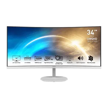 Monitor MSI PRO MP341CQWDE / 34"/ UWQHD VA Curved / 100Hz / 1ms / HDMI+DP- Bardhë