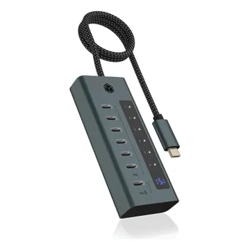 HUB ICY BOX IB‑HUB1457‑C31 / 7×USB‑C / Display – Blu / Gri