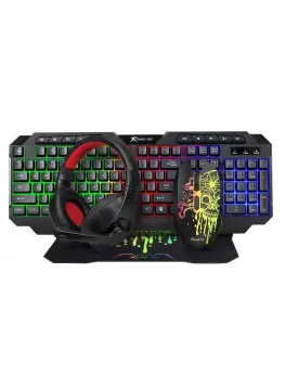 Combo (Tastierë, Maus, Kufje & Mouse Pad) XTRIKE ME CMX-415 EN / QWERTY / Membrane / 114 Tasta / RGB LED / Maus 8000 DPI / Kufje 40mm / Mikrofon / USB – Zezë