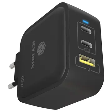 Adapter GaN IcyBox 3‑Port / 65W / PD 3.0 - Zezë
