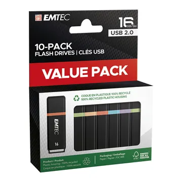 USB Flash Drive STICK Emtec USB 2.0 K100 16GB P10 10-pack color box
