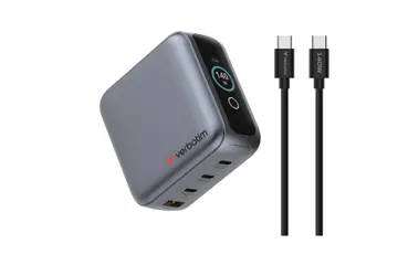 Karikues Verbatim Mini GaN Charger / 30240 / 140W / 3x USB-C + USB-A / Display / Kabllo USB-C – Zezë
