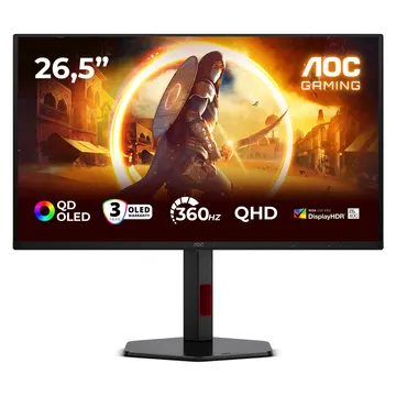 Monitor Gaming AOC Q27G4SDR / 26.5"/ Quad HD QD-OLED OLED / 360Hz / 0.03ms / USB+HDMI+DP - Zezë/Kuqe