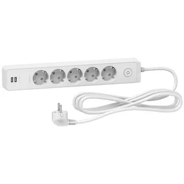 ZGJATUES SCHNEIDER 5PRIZA+CELES 2USB 3M BARDHE