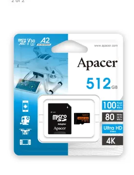 MICRO SD 512GB APACER SDXC AP512GMCSX10U8-R ADAPTER 4K 100/80 Mb/s